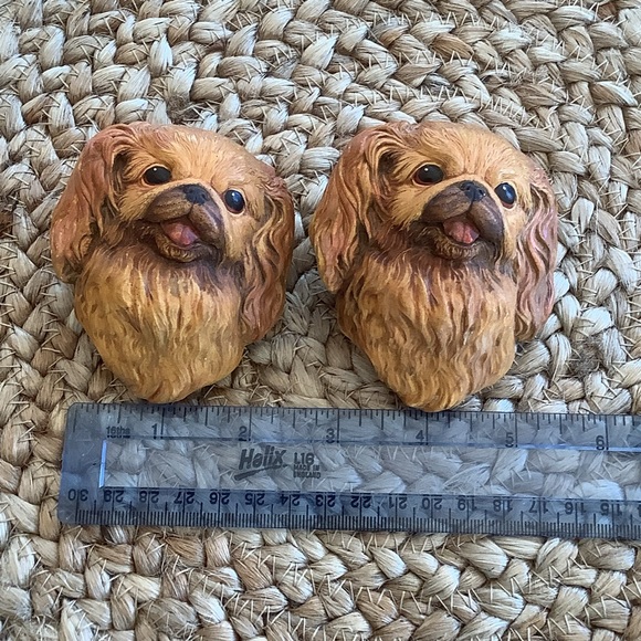 Chalkware Bossons Pekinese Dogs Head Hanging Plaque Vintage Mid-century 2 pc set - Picture 14 of 16